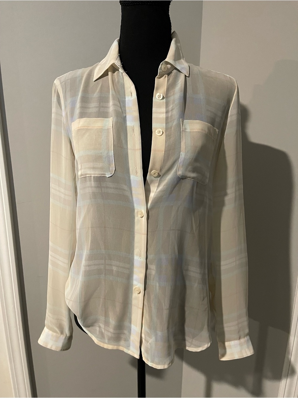 Ann Taylor Cream Sheer Button-Down Blouse